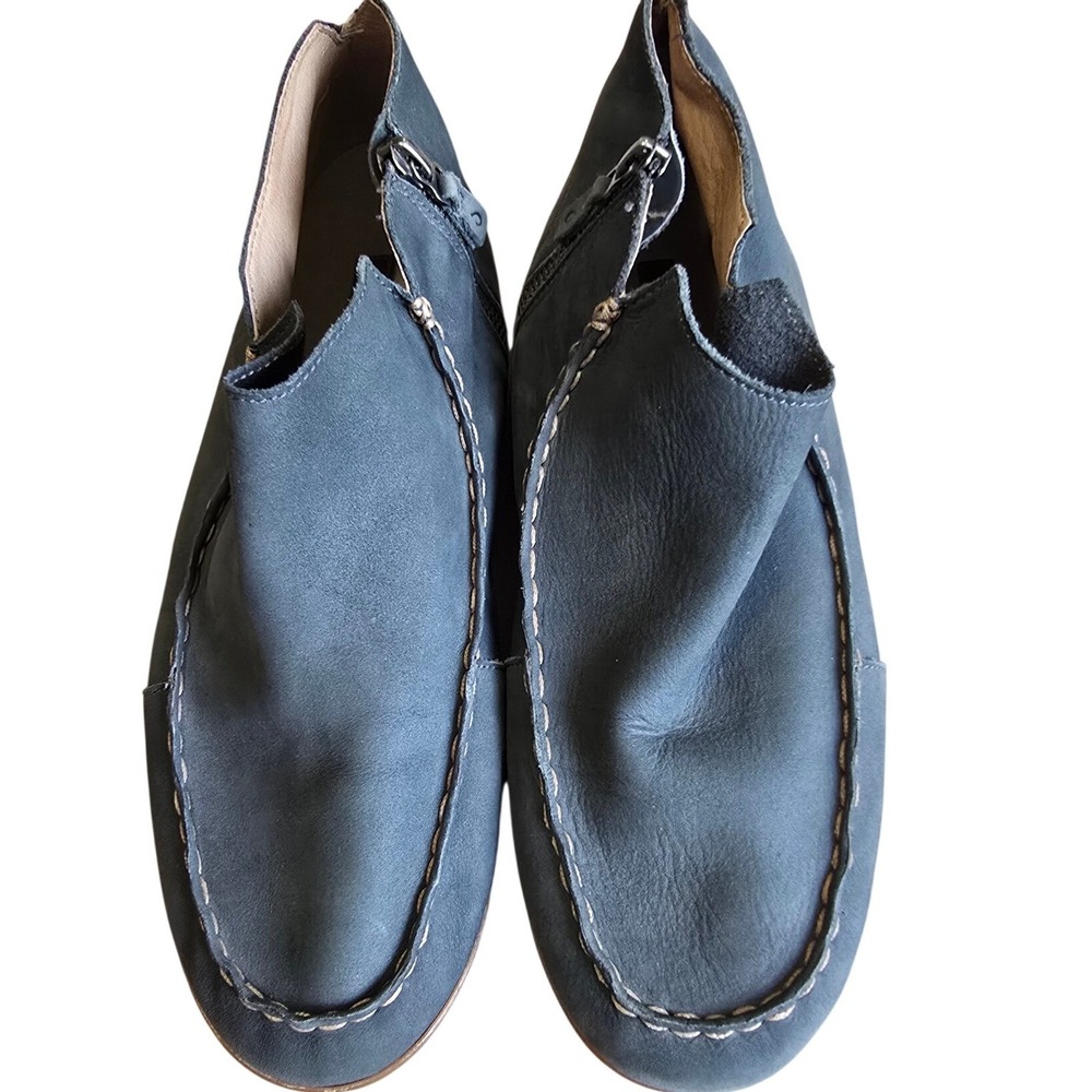 NWOT OluKai Wali Blue Grey Leather Side Zip Moccasin Ankle Boots 10 Unisex